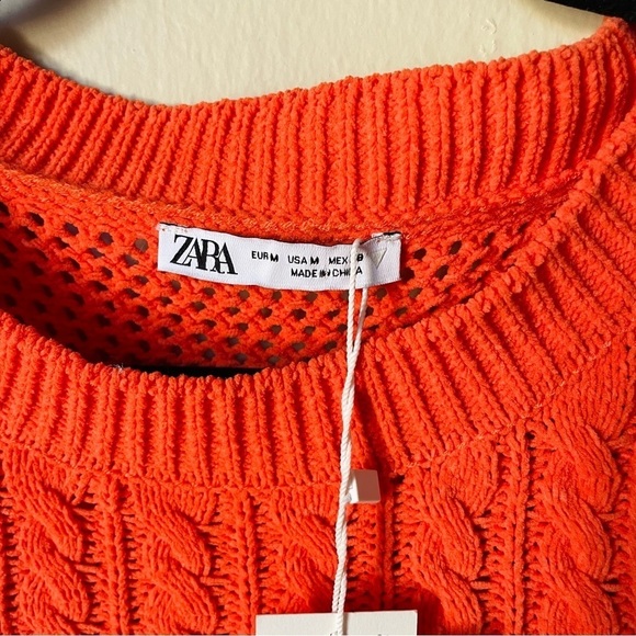 NEW Zara Orange Knit Mesh Mini Dress - Picture 9 of 12